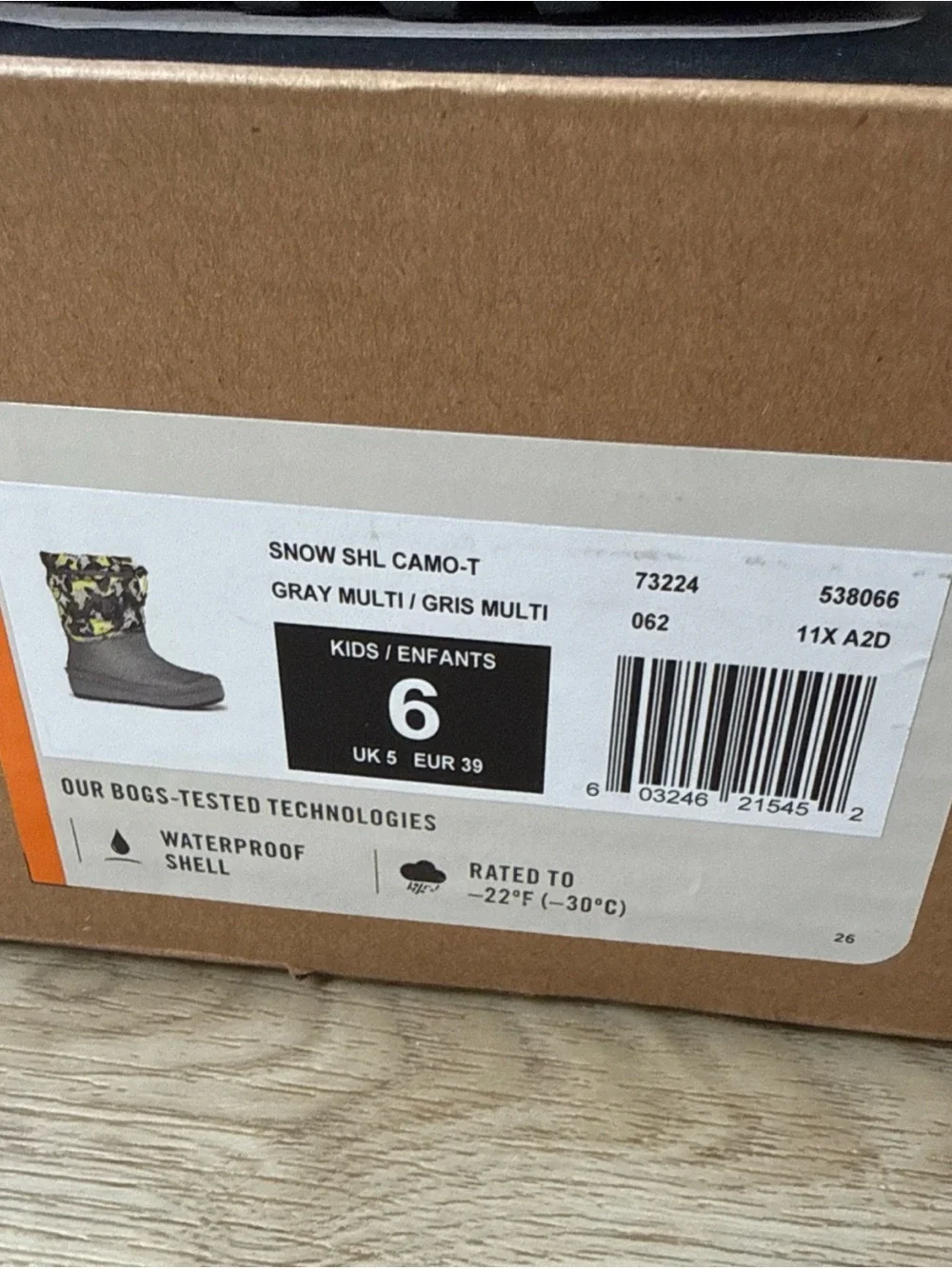 Bogs Snow Shell Boot Camo Kid's Winter Camo-T Grey Green Size Big Kid 6